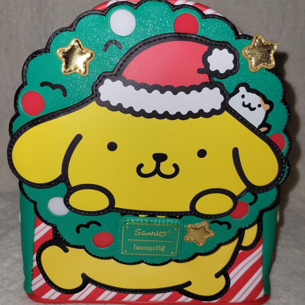 NWT Loungefly Sanrio Exclusive Pompompurin Santa Hat Light Up Backpack